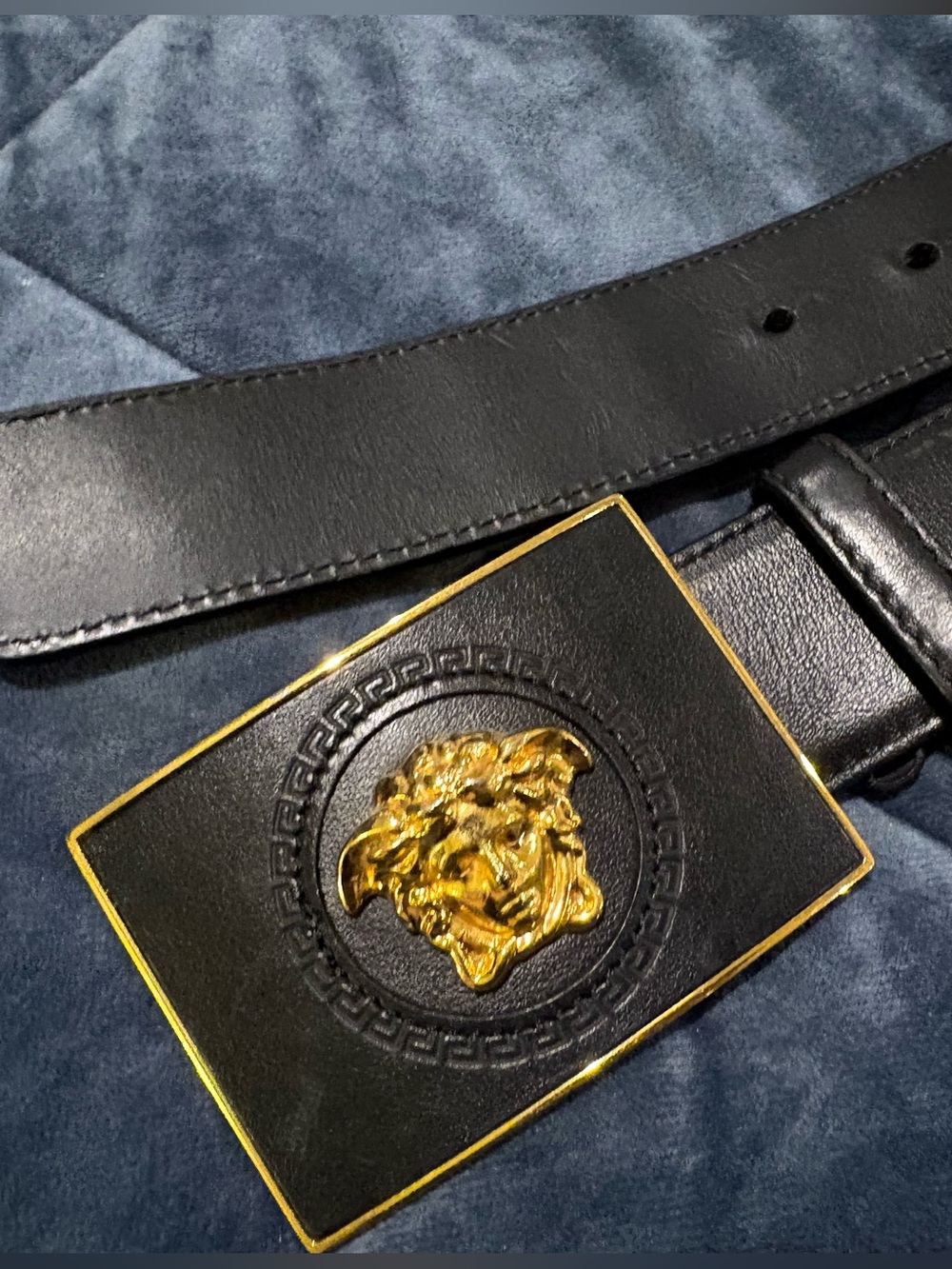 Versace Medusa Head Belt Black Leather Gold Buckle Size 105/42 Designer Luxury